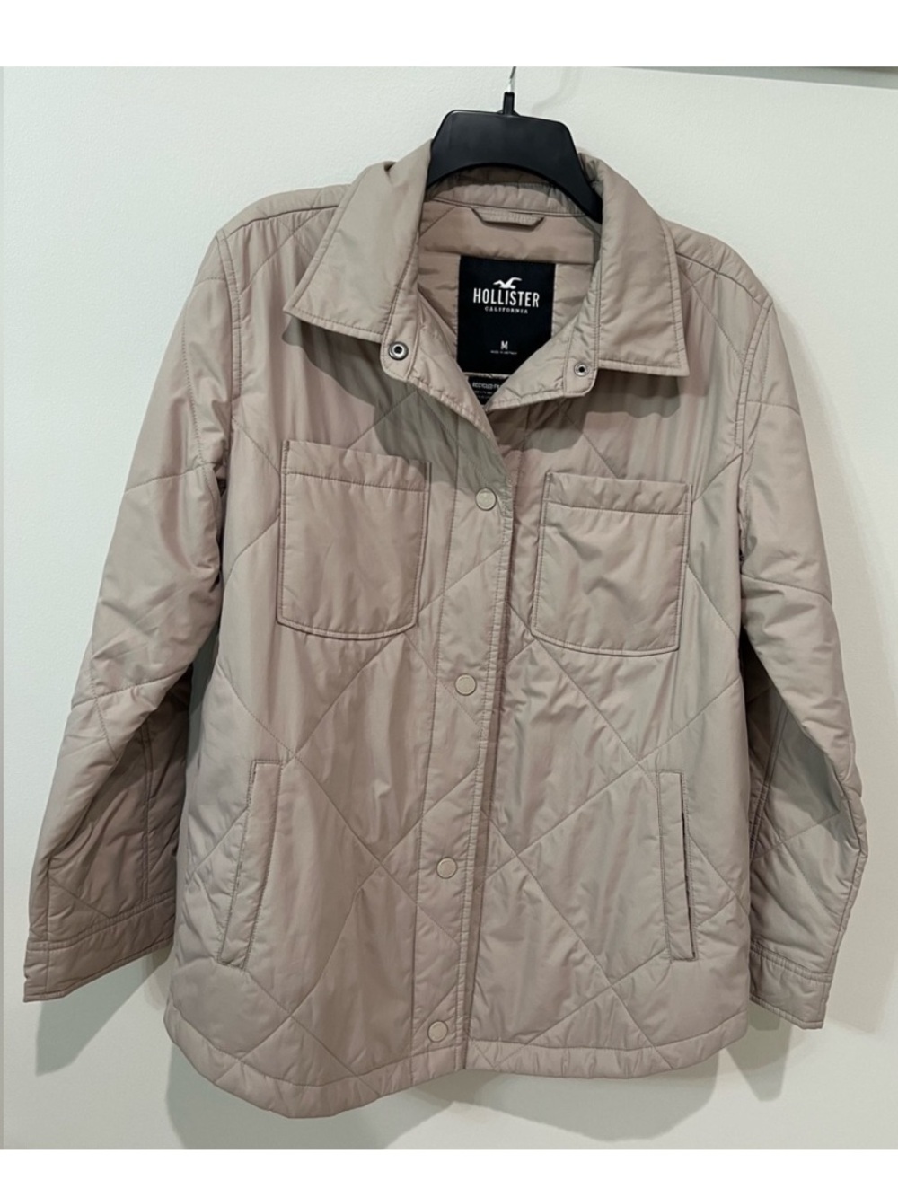 Hollister Beige Diamond Quilted Barn Jacket Puffer Shacket Coat Size M Like New
